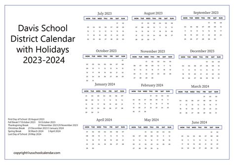 Davis School District Calendar with Holidays 2023-2024