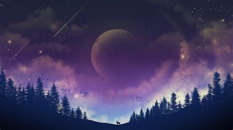 Night Sky Moon Forest Scenery 4K #9350f Wallpaper PC Desktop