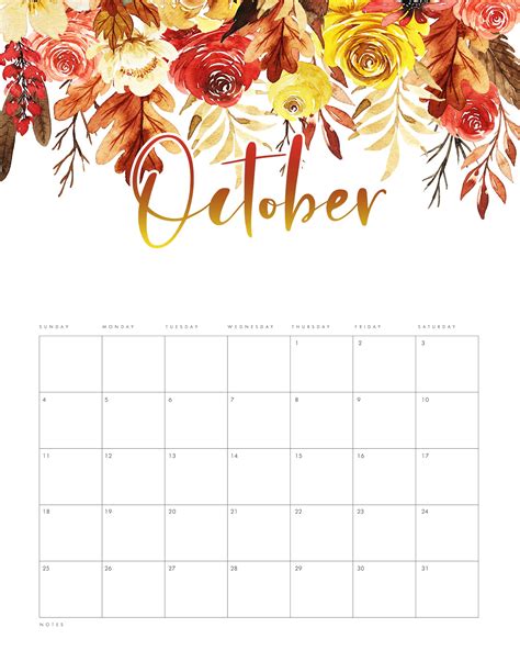 October Calendar Free Printable - Printable Word Searches