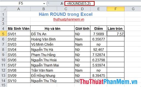 Cách làm tròn trong Excel - Hàm Round trong Excel · DienDan.Edu.Vn ...