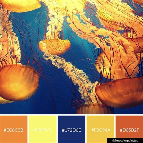 Blue and Gold Underwater | Jellyfish | Color Palette Inspiration Great for digital art and brand ...