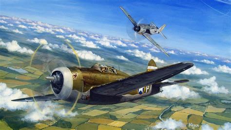 HD wallpaper p 47 thunderbolt air combat dogfight ww2 war painting drawing art aviation aircraft ...