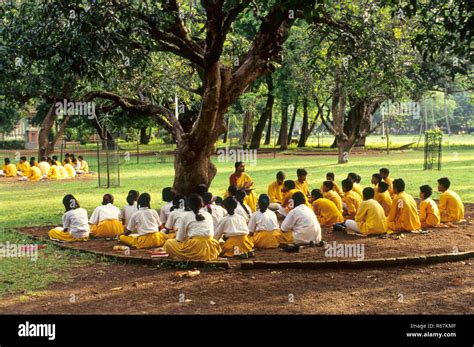 Indian children studying under mango tree in shanti niketan ...