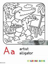 Alligator Artist Coloring Book Animal Alphabet A Stock Illustration  sketch template