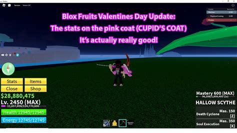 The stats on pink coat: I got CUPID'S COAT (pink coat) in Blox fruits Valentines Day Update ...