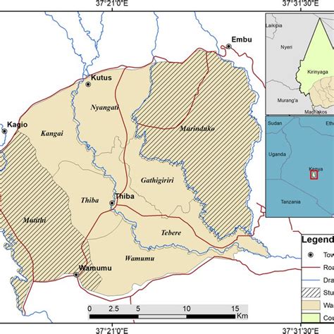 Kirinyaga County showing the study area of Mwea East and Mwea West (the... | Download Scientific ...