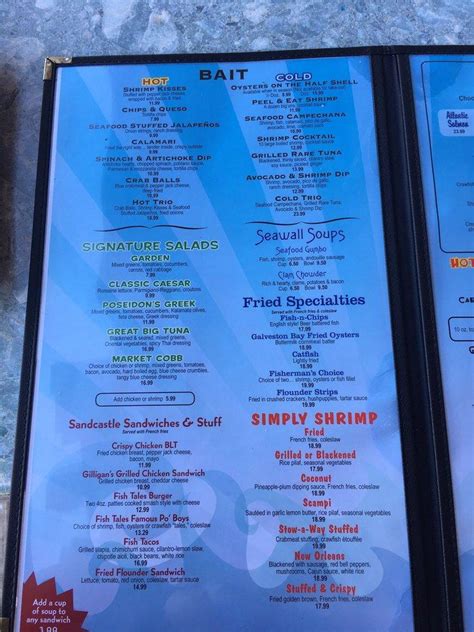 Menu at Fish Tales restaurant, Galveston