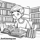 Boy Reading Books In Library Coloring Pages  For Kids – Smart sketch template