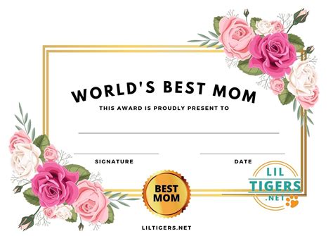 The Worlds Best Mom Award Certificate - Lil Tigers Lil Tigers