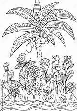 Hand Drawn coloring Page For Kids And Adults Summer Beach tropical  sketch template