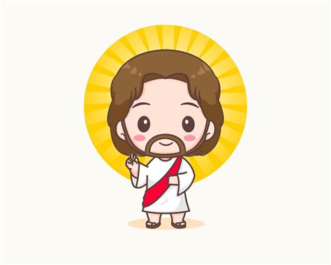 Cute Jesus Christ with blessing hand cartoon character. Hand drawn Chibi character, clip art ...