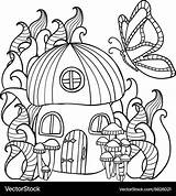 Coloring Pages Mushroom House With A Butterfly Vector Image sketch template
