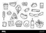 Set Kawaii Sticker Fast Food Coloring Page Collection Cute  sketch template