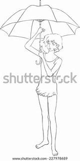 Nice Girl Umbrella Coloring Book Vector Stock Royalty Free  sketch template