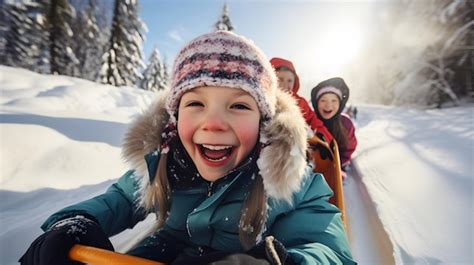 Premium AI Image | A group of children speeding down a steep slope with ...