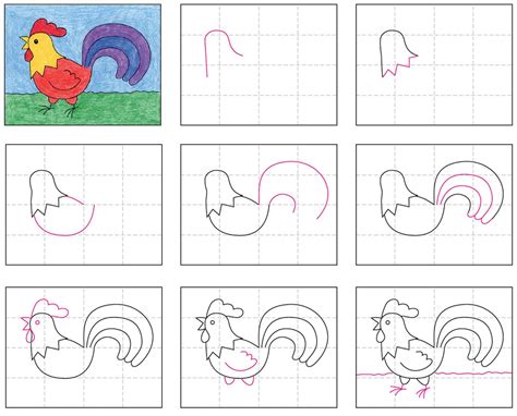 Easy How to Draw a Rooster Tutorial | Art drawings for kids, Art handouts, Rooster art