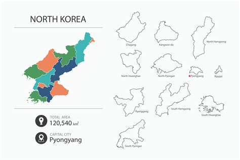 Map of North Korea with detailed country map. Map elements of cities ...