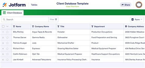 Client Database Template | Jotform Tables