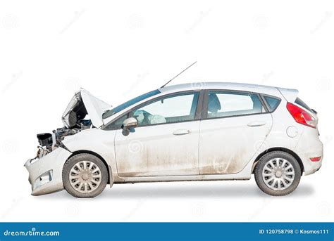 Side View of a Broken Car after an Accident is Isolated on a White ...