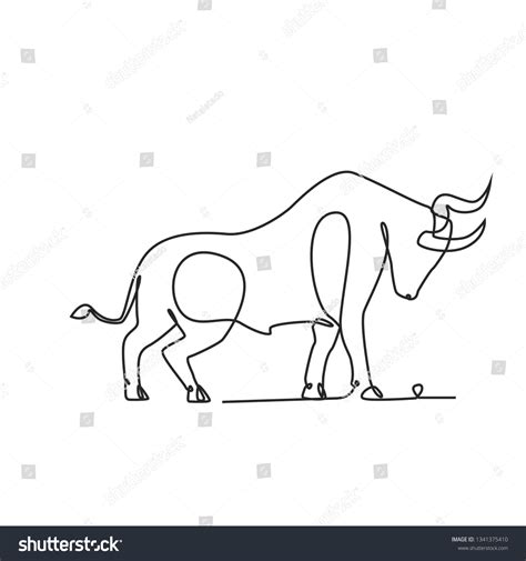 Drawing Continuous Line Bull On White Stock Vector (Royalty Free ...