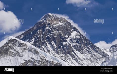 Stunning closeup view of the top of mighty Mount Everest (summit: 8,848 ...