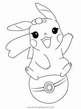 Pikachu Sitting On A Pink Pokeball Coloring Page For Kids  Free sketch template
