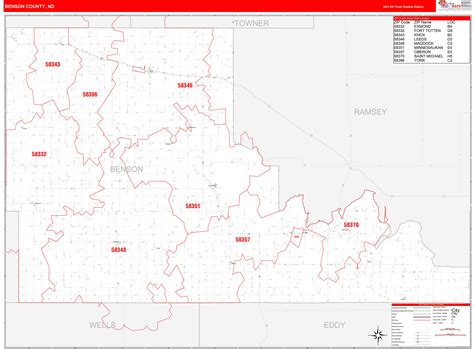 Benson County, ND Zip Code Wall Map Red Line Style by MarketMAPS