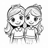 Black And White Cute Two Girls Coloring Pages Outline Sketch Drawing  sketch template