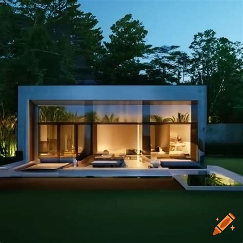 Concept of a modern villa with natural elements