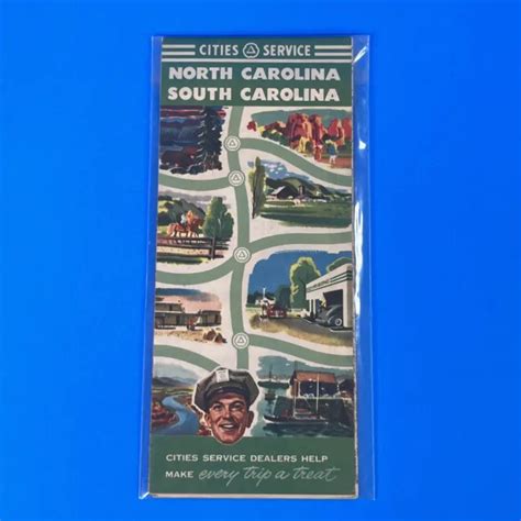 VINTAGE 1950 CITIES SERVICE North Carolina/South Carolina ROAD MAP - NOS $8.00 - PicClick