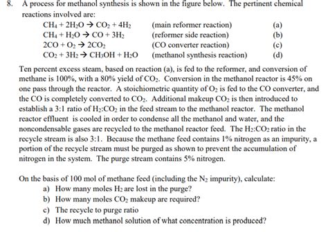 (b) 8. A process for methanol synthesis is shown in | Chegg.com