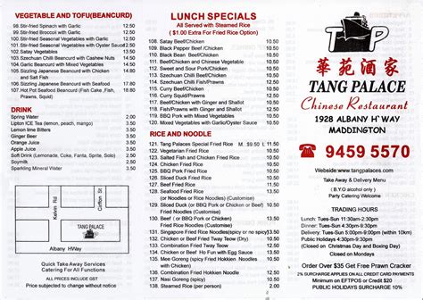 Tang Palace Menu, Menu for Tang Palace, Maddington, Perth - Urbanspoon/Zomato