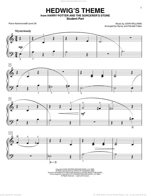 Hedwig's Theme sheet music for piano solo (PDF)