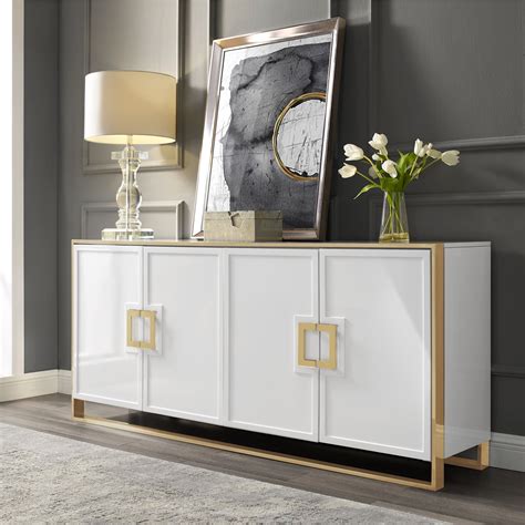 Inspired Home Moani Sideboard Buffet 4 Doors Polished Gold Handle and Leg Tip 2 Adjustable ...