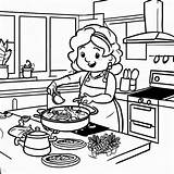My Mom Is Cooking In The Kitchen Coloring Pages  Coloring For Kids sketch template