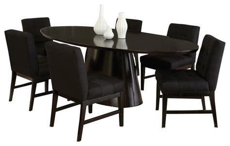 Steve Silver Maurice 7-Piece Pedestal Oval Dining Room Set in Sleek Black - Traditional - Dining ...