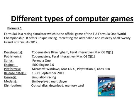 PPT - Different types of computer games PowerPoint Presentation, free download - ID:1582022