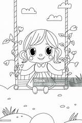 Coloring Page For Kids Creativity Girl On Swing Stock Illustration  sketch template