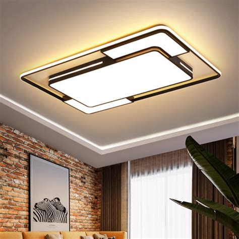 Modern LED Ceiling Light with Remote Black Dimmable Lamp Square Rectangle Lighting for Living ...