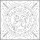 Fantasy spartan Helmet With spear And Sun Mandala Learning  sketch template