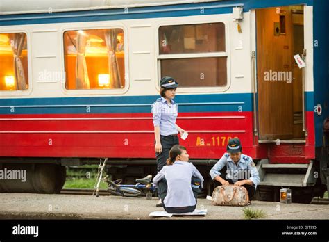 Lao Cai railway station employee in platform, Lao Cai, Vietnam Stock ...