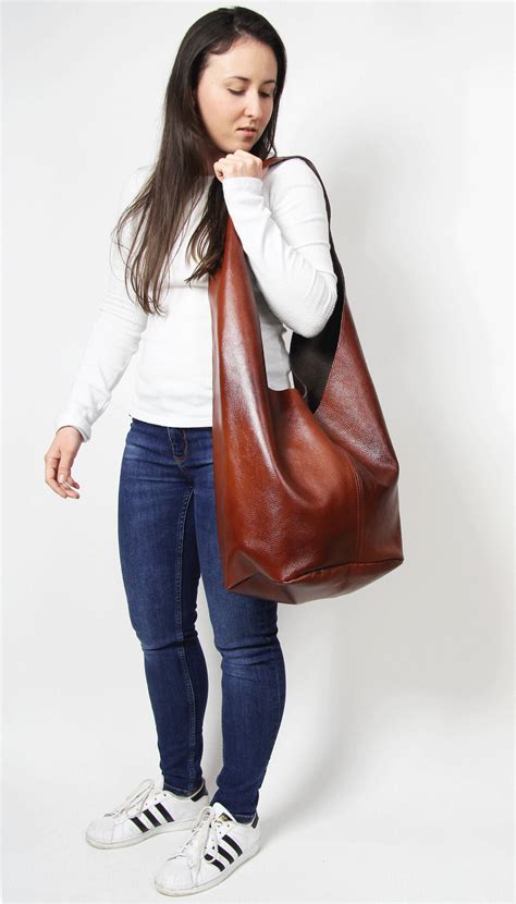 Slouchy Leather HOBO Bag Cognac Brown Slouchy Hobo Brown BOHO Bag Leather Crossbody Bag, Soft ...