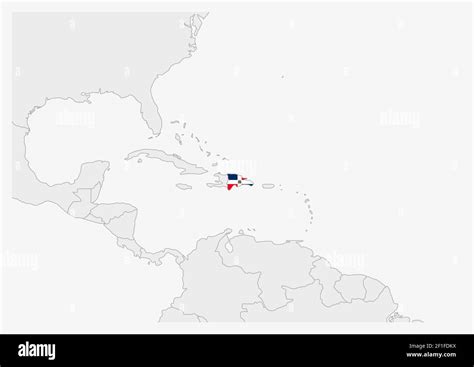 Dominican Republic map highlighted in Dominican Republic flag colors, gray map with neighboring ...