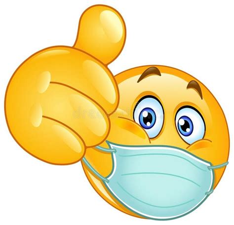 Thumb up emoticon with medical mask. Emoji emoticon with medical mask ...