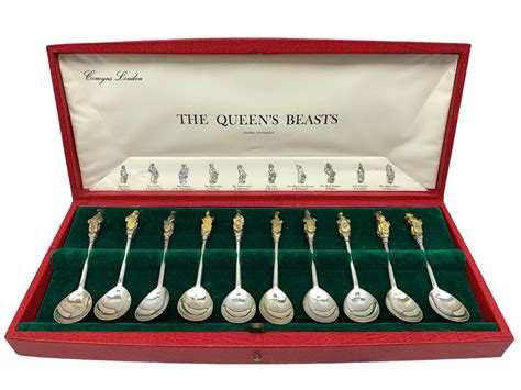 Set of ten silver and parcel gilt spoons 'The Queen's Beasts ...