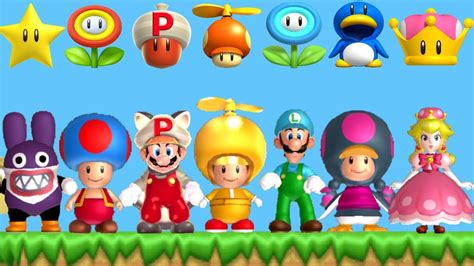 All Characters & Power-Ups in New Super Mario Bros U Deluxe - YouTube