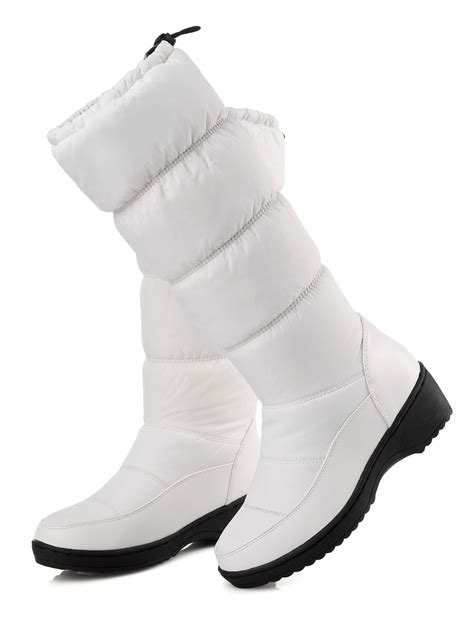 White Snow Boots Women Boots Round Toe Slip On Winter Boots - Milanoo.com