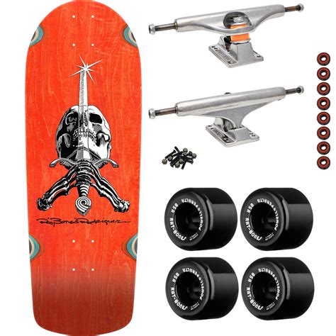 Powell Peralta Skateboard OG Snub Rodriguez Skull and Sword Orange / Independent/ Rat Bones Black