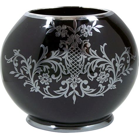 Vintage Black Amethyst Glass Vase Sterling Silver Floral Overlay Oval Shape -- found at www ...