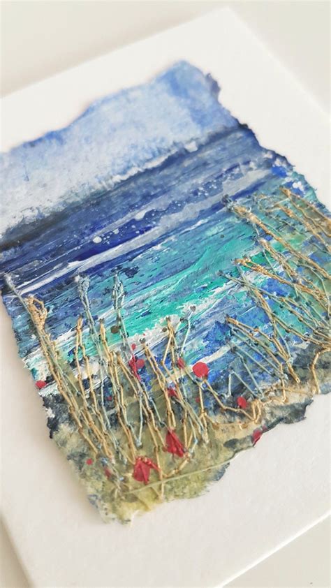 Mixed Media Coastal Landscape Using Acrylic Paint And Free Motion 8C6